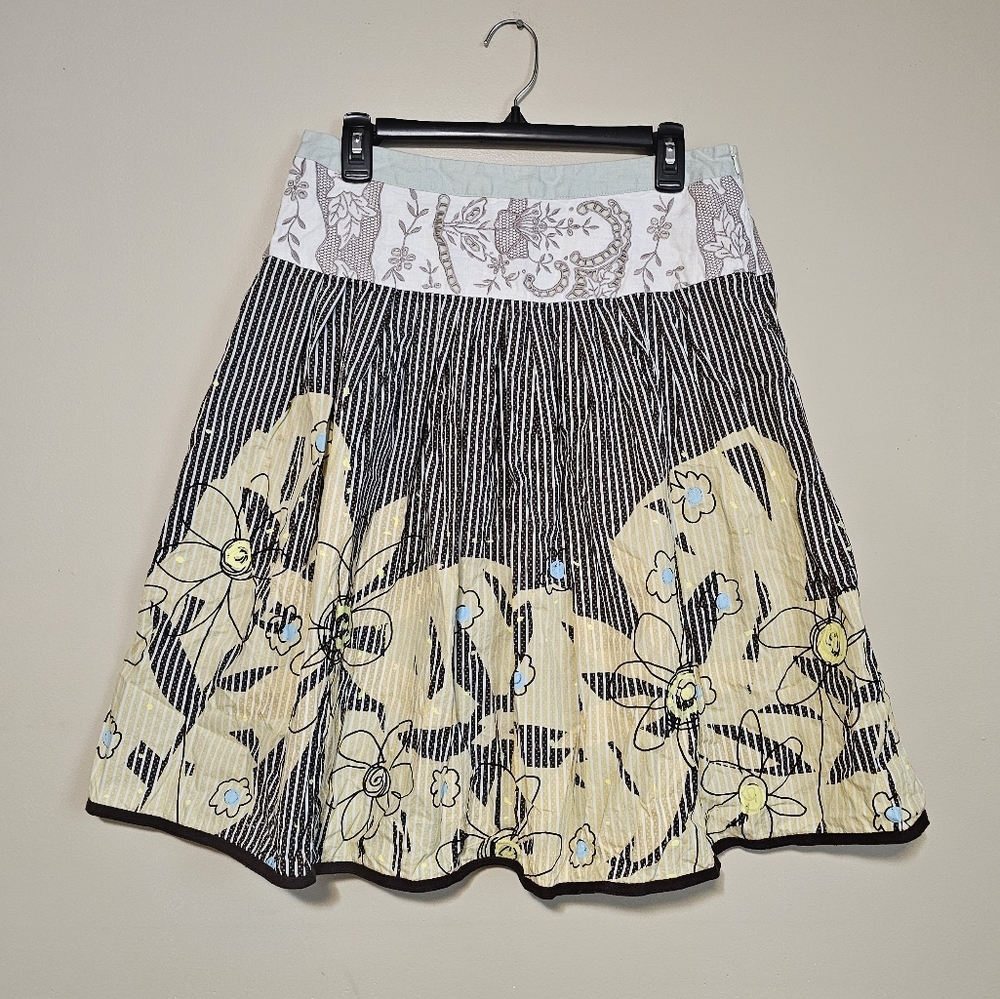Cabi Floral Embroidered Cotton Flare Swing Skirt Style 917 Women's Size 8